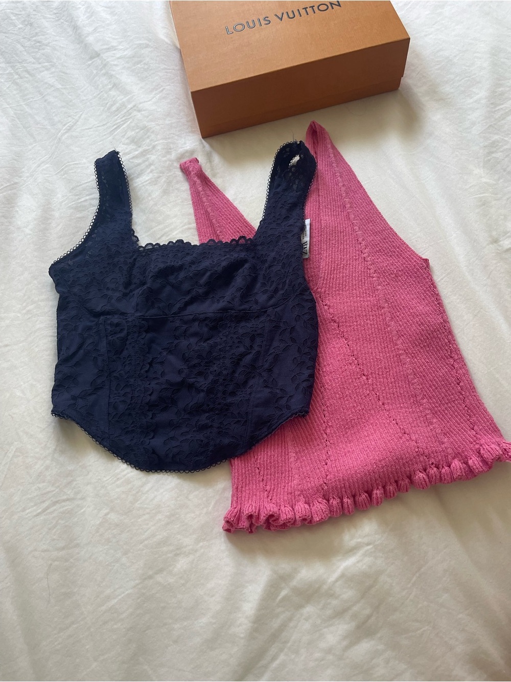 PINK Victoria's Secret Navy Lace Camisole & Pink Knit Tank Set